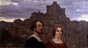 Selbstporträt mit der Frau des Künstlers vor Anticoli Corrado von Edward Okun
