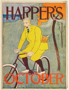 Mann im gelben Anzug auf Fahrrad, Oktober Harper