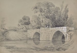 Landschaft mit Brücke und Figuren