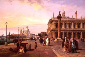 Figuren auf der Piazzetta, Venedig mit Salute im Hintergrund von Edward Pritchett