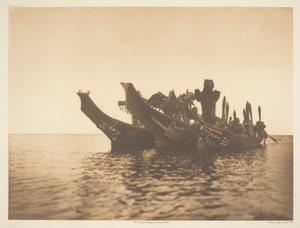 Maskierte Tänzer in Kanus-Qagyuhl A von Edward S. Curtis