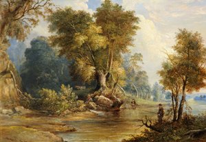 Flusslandschaft mit Anglern, der Leadon, Gloucestershire, um 1880