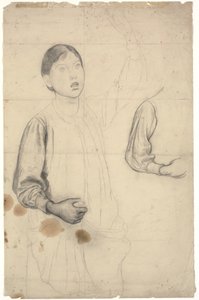 Studie eines stehenden Mädchens mit erhobenem linken Arm zusammen mit Details ihres rechten Arms von Edward Stott