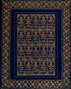 Buchbindung in blauem Marokko mit Einlage und Goldprägung
