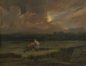 Ein Soldat und seine Frau und Kind in einer stürmischen Landschaft von Edward Villiers Rippingille