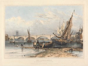 Neue London Bridge von Billingsgate (Niedrigwasser) von Edward William Cooke