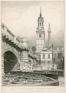 Teil der alten London Bridge, St Magnus und das Monument von Edward William Cooke