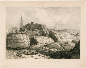 Teil der alten London Bridge, wie sie im Juni 1832 erschien von Edward William Cooke