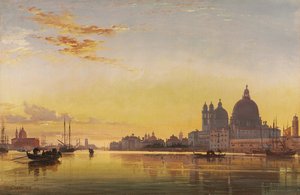 Sonnenuntergang in der Lagune von Venedig, Kirche von Isola di San Giorgio in Alga in der Ferne von Edward William Cooke