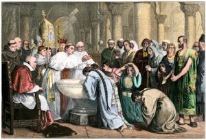 Zwangstaufe der Mauren nach der Reconquista durch die Christen um 1500 von Edwin (after) Long