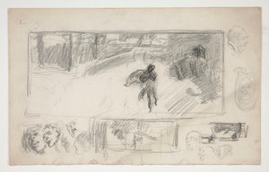 Verschiedene Skizzen (recto); Skizze eines Mannes im Umhang (verso) von Edwin Austin Abbey