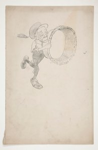 Karikatur eines Mannes, der eine Biene mit einem Korb jagt von Edwin Austin Abbey