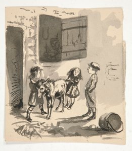 Kinder mit Esel (recto); Unidentifizierte Illustration eines Leierkastenmanns (verso)