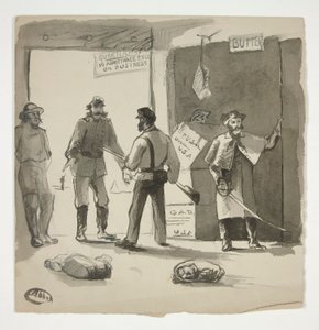 Bürgerkriegsskizze (recto); Mann betrachtet ein Gemälde (verso) von Edwin Austin Abbey