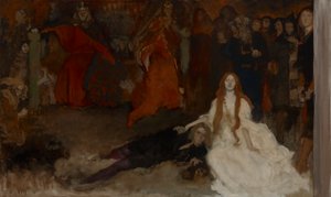Kompositionsstudie für die Theaterszene in Hamlet, Akt III, Szene II von Edwin Austin Abbey