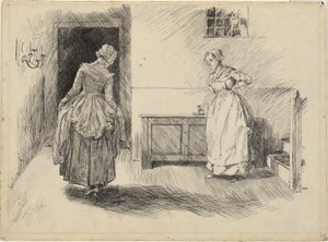 Enter Mrs. Hardcastle & Maid, Studie für Oliver Goldsmith von Edwin Austin Abbey