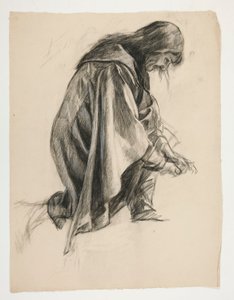 Figurenstudie für Sir Lancelot und Sir Bors rüsten Galahad mit seinen Sporen aus, aus Die Suche nach dem Heiligen Gral (zweite von fünfzehn Gemälden für die Boston Public Library, abgeschlossen 1901) von Edwin Austin Abbey