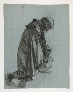 Figurenstudie für Sir Lancelot und Sir Bors rüsten Galahad mit seinen Sporen aus, aus Die Suche nach dem Heiligen Gral (zweite von fünfzehn Gemälden für die Boston Public Library, abgeschlossen 1901) von Edwin Austin Abbey