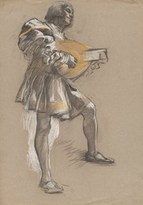Figur mit Mandoline im mittelalterlichen Kostüm