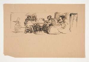 Figuren an einem Tisch - nicht identifizierte Illustration von Edwin Austin Abbey