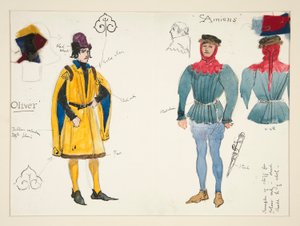 Olivier und Amiens, Kostümentwurf für Henry Irving von Edwin Austin Abbey