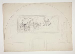 Plan für die Installation eines der Wandgemälde Die Suche nach dem Heiligen Gral in der Boston Public Library von Edwin Austin Abbey
