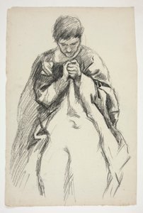 Gewandete Figur, betend: Studie für die Wandgemälde-Serie Die Suche nach dem Heiligen Gral in der Boston Public Library von Edwin Austin Abbey