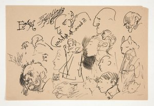 Blatt mit Skizzen von Köpfen von Edwin Austin Abbey