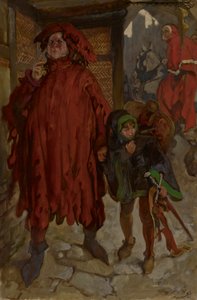 Sir John Falstaff mit seinem Pagen, König Heinrich IV, Teil II, Akt I, Szene II von Edwin Austin Abbey