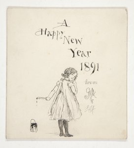 Entwurf für eine Grußkarte: Ein glückliches neues Jahr 1891 von M.G.A. und E.A.A. von Edwin Austin Abbey