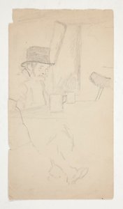 Skizze eines verkrüppelten Mannes, der an einem Tisch in einer Bar sitzt von Edwin Austin Abbey