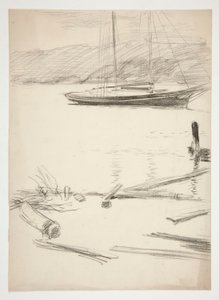 Skizze eines Docks und Segelboots von Edwin Austin Abbey