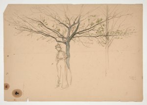 Skizze einer Figur unter einem Baum von Edwin Austin Abbey