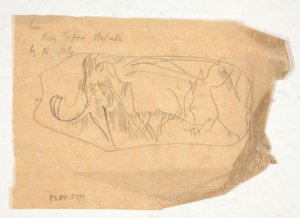 Skizze eines Nashorn-ähnlichen Tieres, aus Der Mensch vor den Metallen von N. Joly