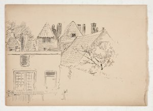 Skizze eines Äußeren: Gebäude und Baum von Edwin Austin Abbey