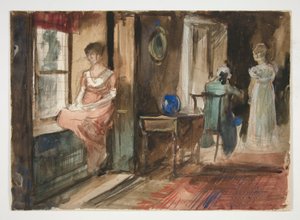 Skizze von Figuren in einem Innenraum von Edwin Austin Abbey
