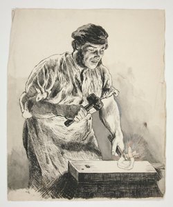 Studie eines Schmieds, der Eisen hämmert - nicht identifizierte Illustration von Edwin Austin Abbey