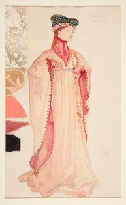 Die Königin (in Pink), Kostümskizze für Henry Irving von Edwin Austin Abbey