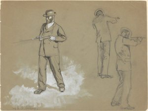 Drei Skizzen eines Mannes mit einer Waffe (recto); Figurenstudien und Porträt von A. S. Wina (?) (verso) von Edwin Austin Abbey