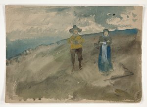 Zwei Figuren in einer Landschaft (recto); Studie eines Mannes von Edwin Austin Abbey