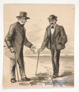 Zwei Männer im Gespräch am Meeresufer - nicht identifizierte Illustration von Edwin Austin Abbey