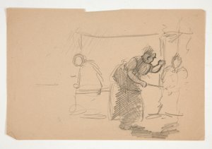 Nicht identifizierte Illustration - Studie einer Küche mit Figur