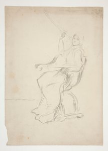 Frau sitzt auf einem Stuhl (recto); Zwei nicht identifizierte architektonische Skizzen (verso) von Edwin Austin Abbey