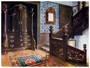 Geschnitzter Walnuss-Bombe-Armoire mit gejagten Beschlägen, 1910 von Edwin Foley