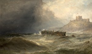 Brigg treibt an Land vor Bamborough, Northumberland, 1875