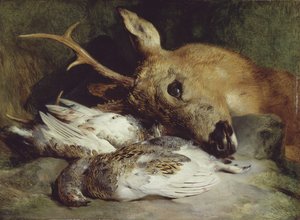 Kopf eines Rehbocks und zwei Schneehühner, ca. 1830 von Edwin Henry Landseer
