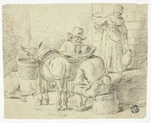 Männer und Esel, Frau mit Krug von Edwin Henry Landseer