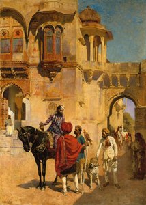 Abfahrt zur Jagd im Vorhof eines Palastes von Jodhpore, ca. 1898-1900 von Edwin Lord Weeks