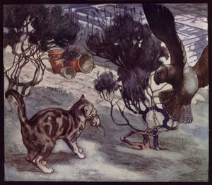 Rivalisierende Mäusejäger, Katzen und Eule