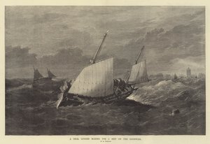 Ein Deal Lugger auf dem Weg zu einem Schiff auf den Goodwins